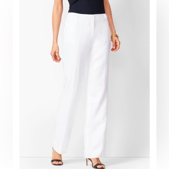 Talbots Windsor Curvy 100% Linen Pants in White wide leg lined classic career - Picture 2 of 8